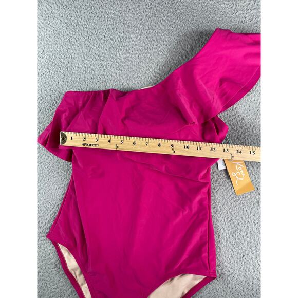 Kona Sol One Piece Swimsuit Womens Medium Pink Padded Asymmetrical One Shoulder - Picture 6 of 8